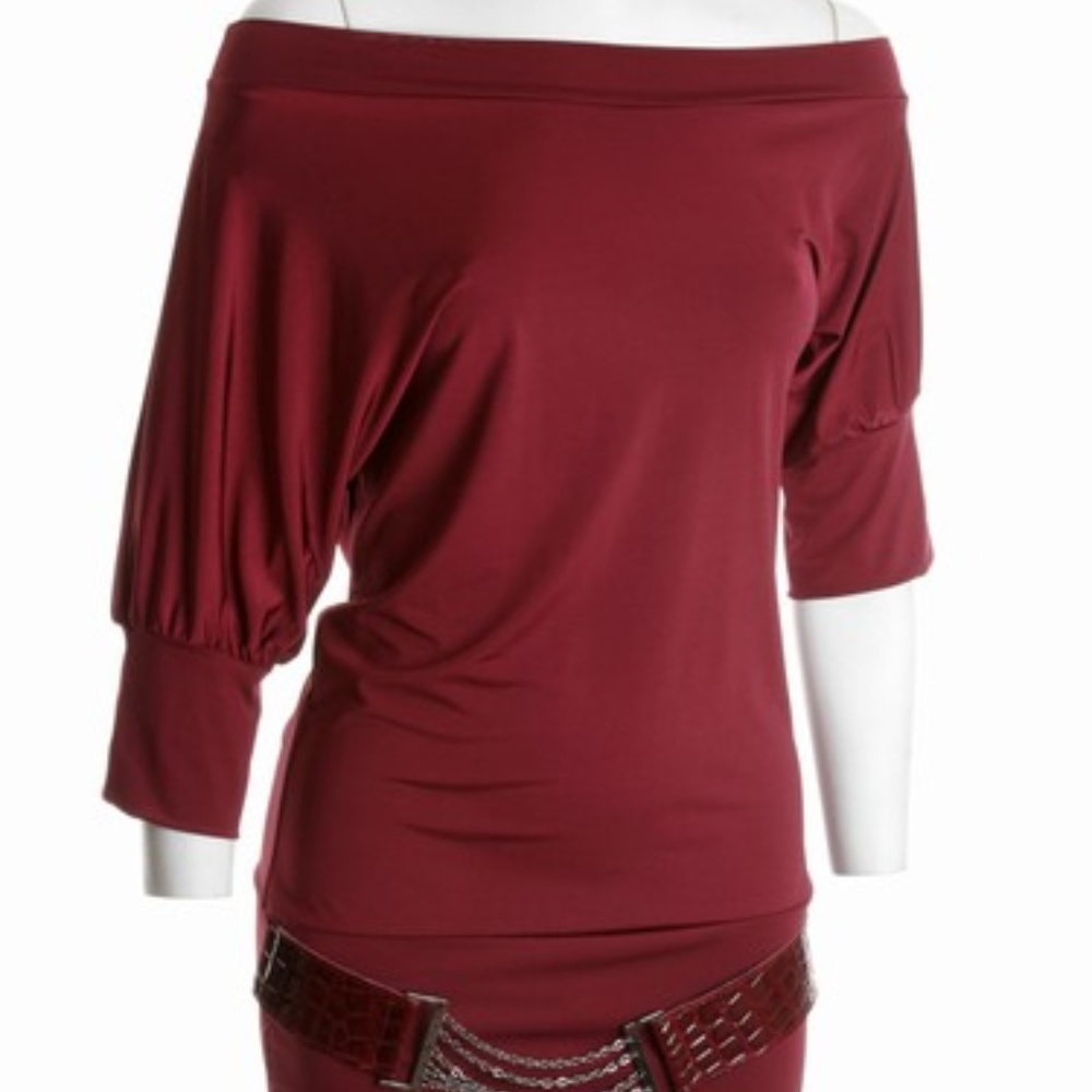 Beautiful Burgundy Belted Tunic Top